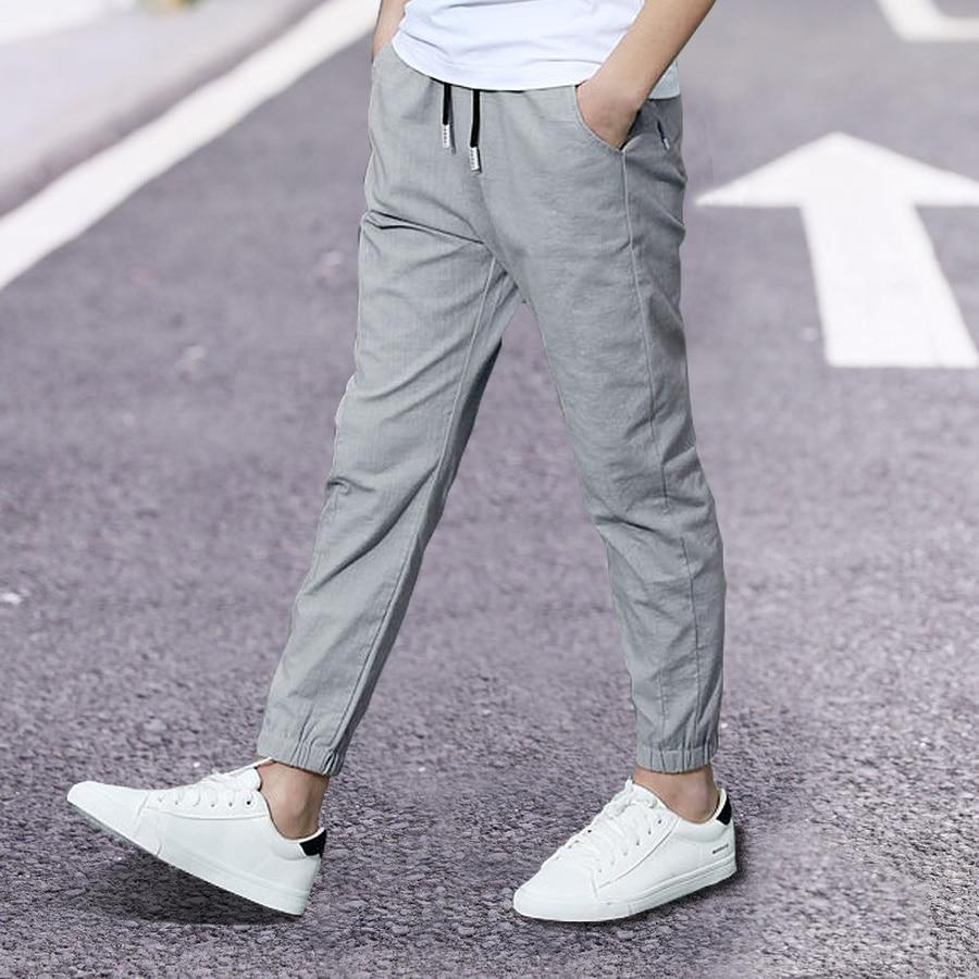 Hosen Junge Kinder Frühling Solide Baumwolle Leinen Hosen Kinder Hosen Junge Mode Voll Gerade Hosen 140CM grau