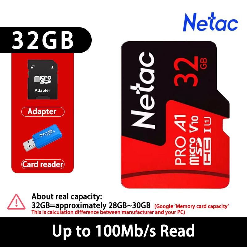Netac 128GB Micro SD Speicherkarte 32GB 64GB 256GB TF Karte 512GB Hohe Geschwindigkeit Bis zu 100MB/s A1 U3 V30 C10 SDXC Karte für Kamera, Drohnen, Spielkonsole, GoPro 32GB【100MB/s】