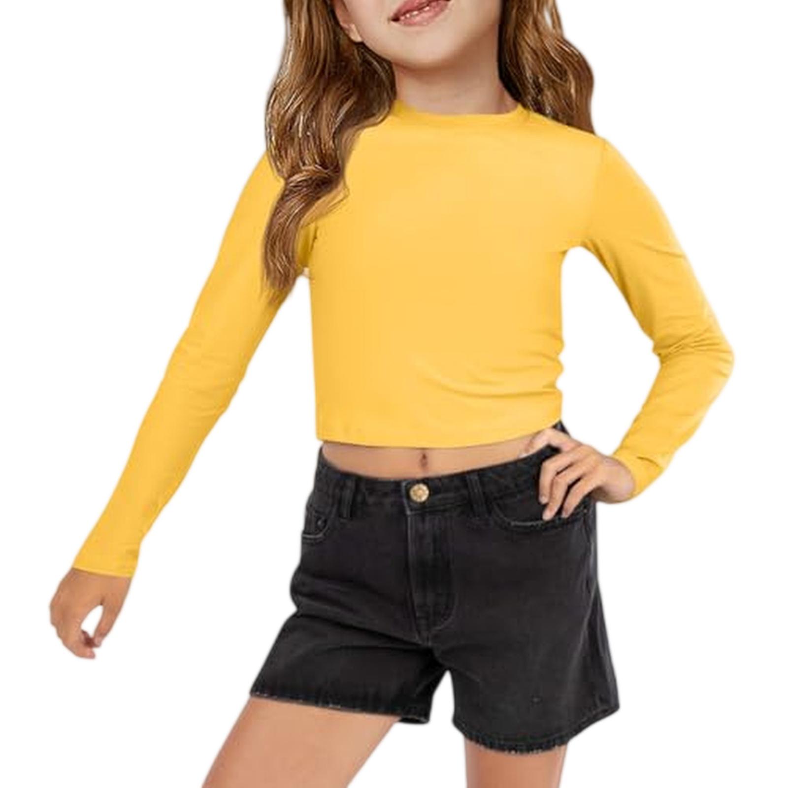 Langarm Crop Top für Mädchen Teenager Mädchen Kleidung Mädchen Kurzarmshirt Mädchen Oberteile T-Shirts & Blusen für den Alltag 130 gelb
