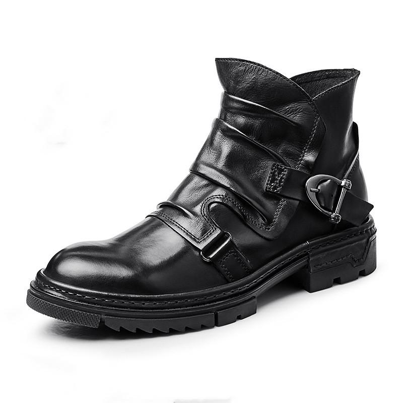 Herren Motorradstiefel Echtlederschuhe Herren Schnalle Stiefeletten Handgefertigte Retro Lederstiefel Luxus Herren Retro Schuhe 38 schwarz
