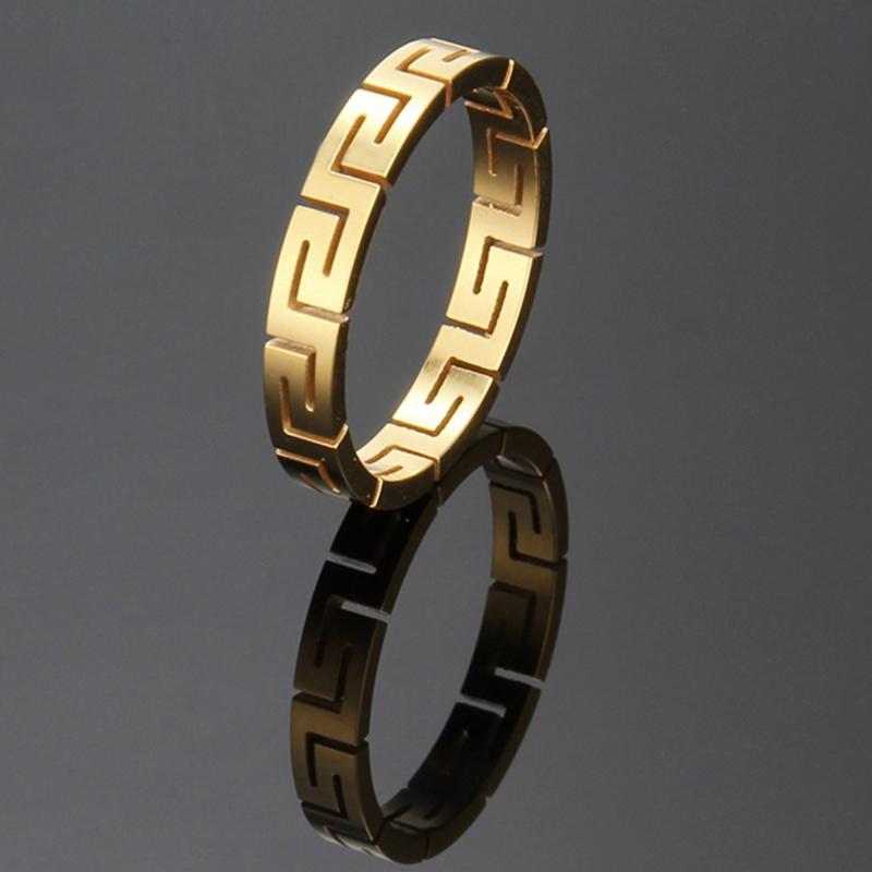 Mode Titan Stahl Hohl Great Wall Muster Cut Ring Paar Geometrische Mode 9