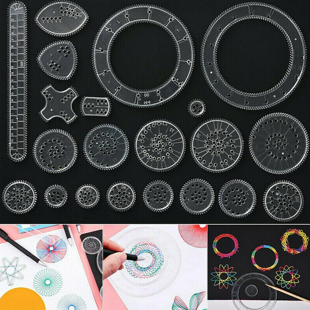22 stücke Spirograph Zeichnung Spielzeug Set Ineinander greifen; Räder geometrische Lineal Zeichnung Zubehör kreative pädagogische Kinder Spielzeug 22pcs/set