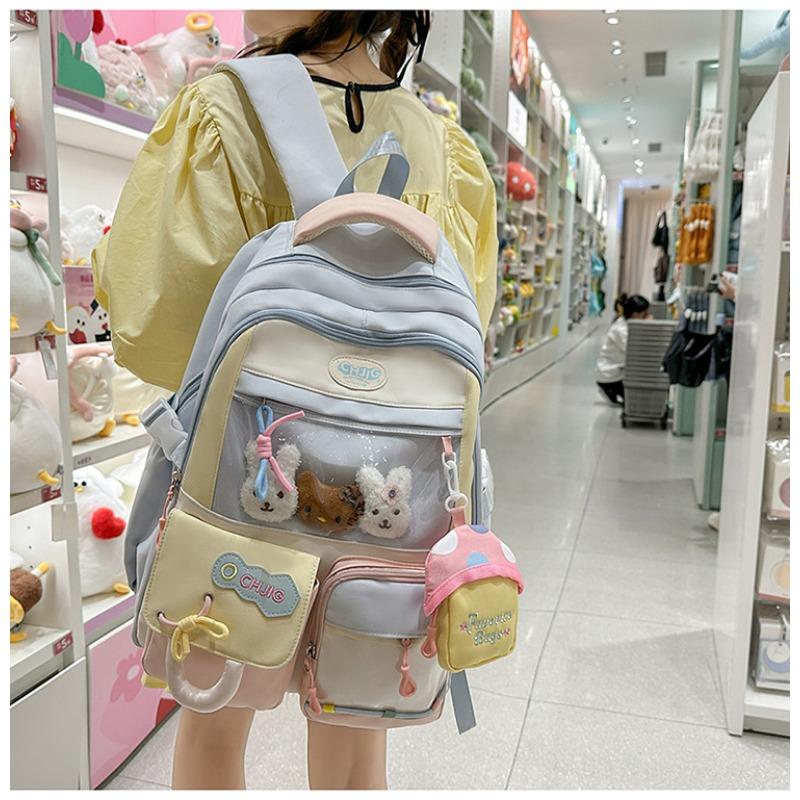 Rucksack Damen Koreanische Version Dopamin Transparente Farbabstimmung Hohe Kapazität Schultasche für Junior- und Senior High School Schüler .