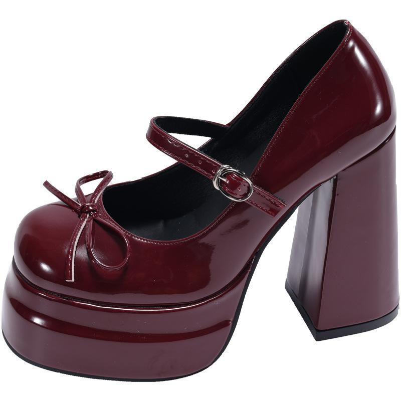 Mode Plateau Quadratischer Hoher Absatz Damen Mary Jane Schuhe Mode Schleife Schuhe Frühling Herbst Hochzeitsfeier Schuhe 2025 39 bordeaux