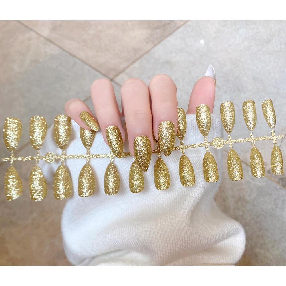 24 teile/satz Drücken Sie auf Nagel Künstliche Nägel Nagel Aufkleber Glitter Tragen Nägel DIY Schnelle Nägel gold