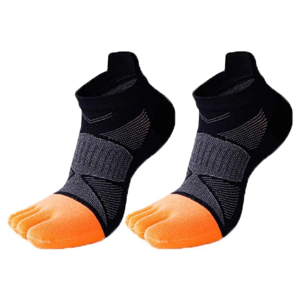 Winter Baumwolle Kurze Fünf Zehen Socken Fünf Finger Fußball Socken Atmungsaktive Sport Männer Fußball Anti-slip Lauf Knöchel Socken orange
