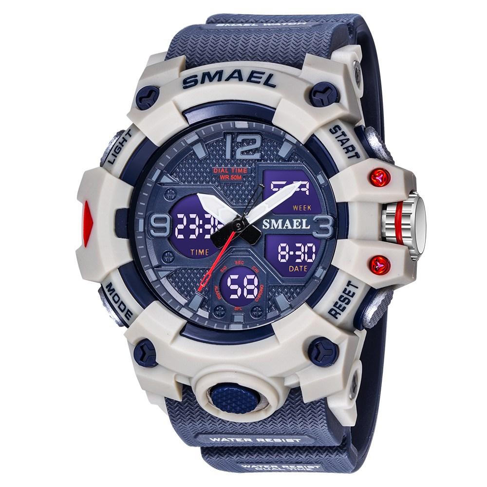 SMAEL Herrenuhren, Dual-Display, digital, LED, elektronische Quarz-Armbanduhr, wasserdicht, Schwimmen, Militäruhr blau