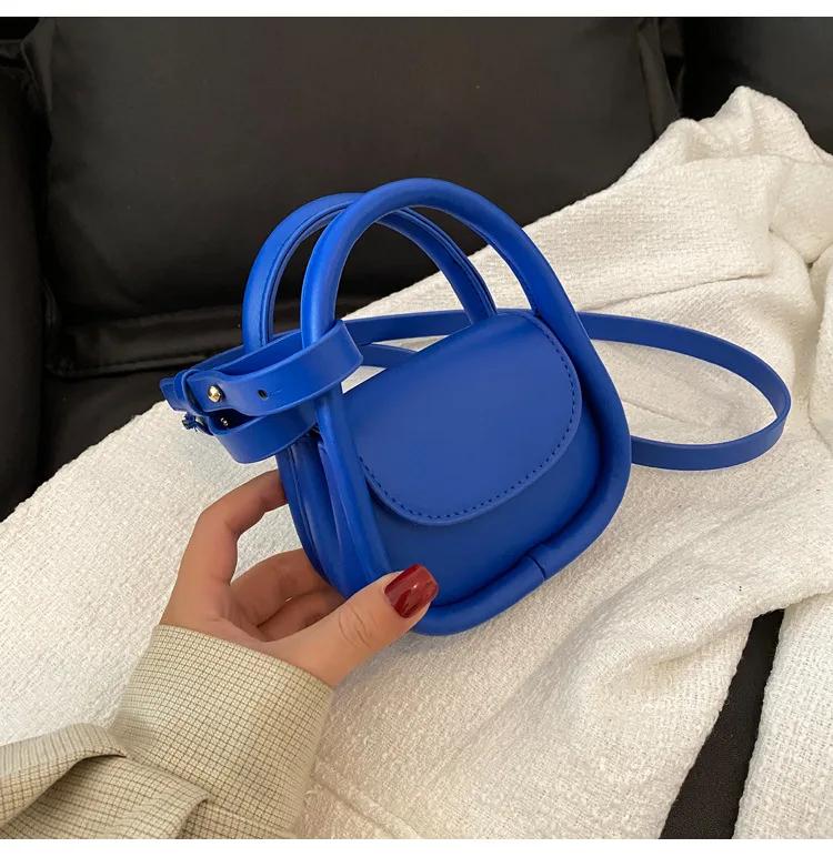 Neue Modedesigner Mini Umhängetaschen Einfarbig Schwarz Braun Pu-leder Umhängetaschen Kopfhörer Lippenstift Kleine Aufbewahrungstaschen blue
