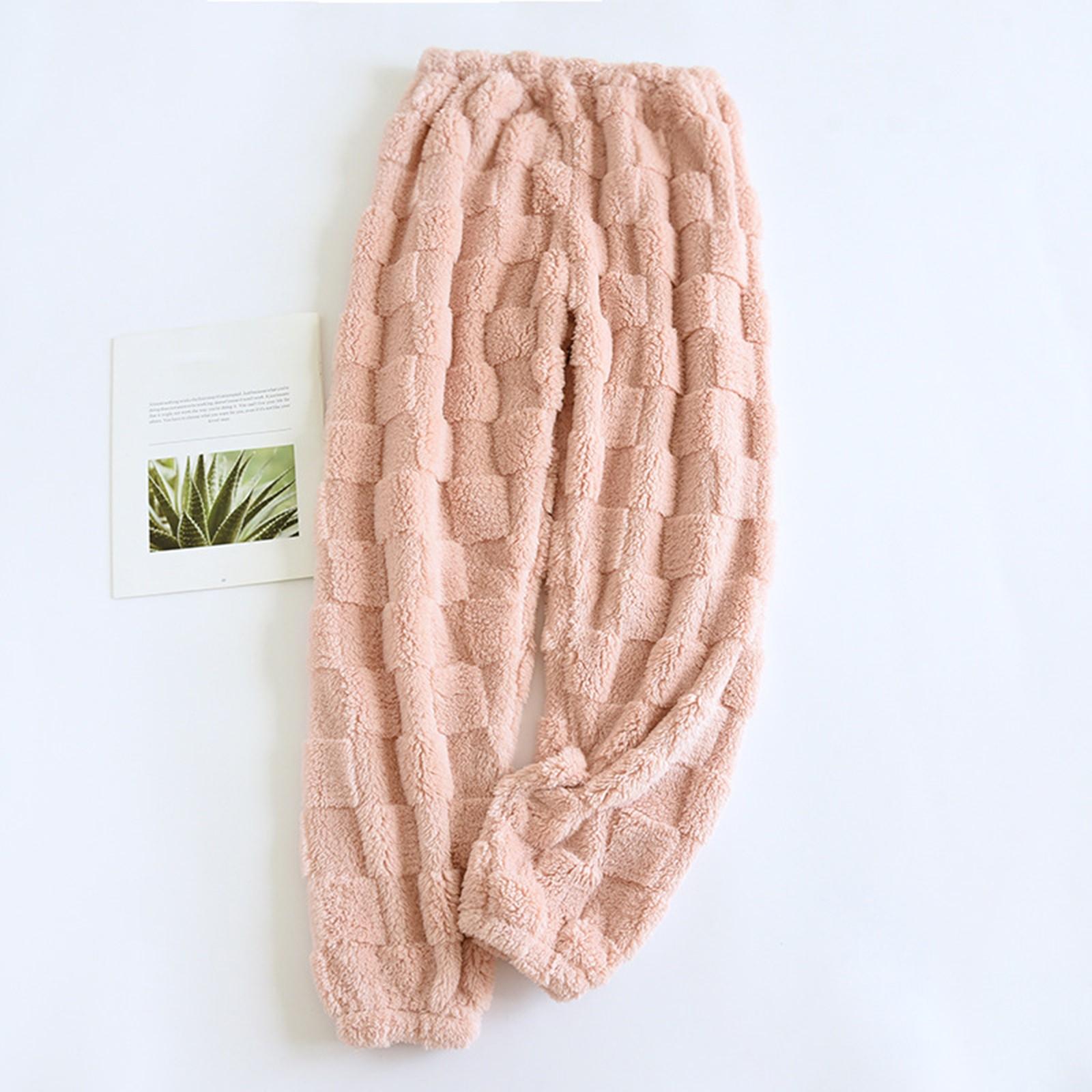 Damen Thermo-Fleece-Pyjama mit Taschen, warme Freizeithose, Home-Pyjama-Hose XL rosa