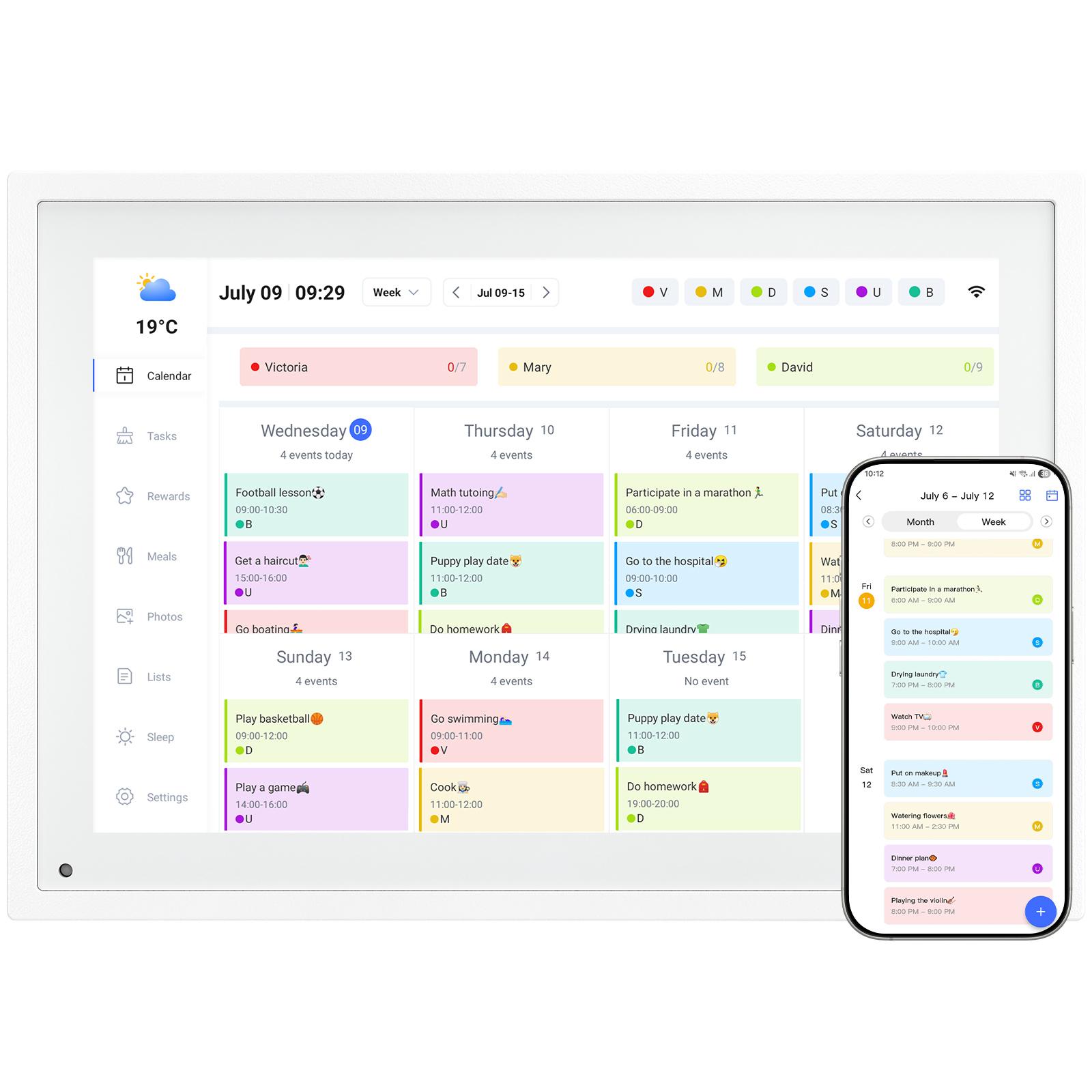 TABWEE Digitaler Kalender P10 10,1 Zoll Touchscreen Kalender App Synchronisierung Liste Notizblock Familienkalender Elektronischer Kalender weiß