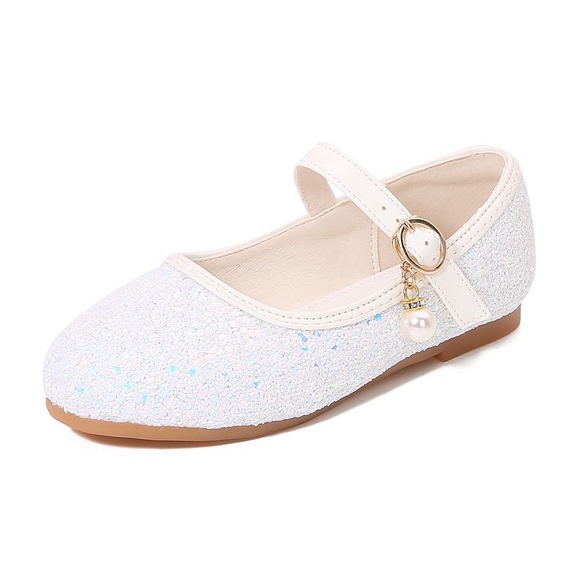 Mädchen Pailletten Prinzessin Schuhe - Frühling/Herbst, Ballerina für Tanz, Laufsteg oder Abendkleid. 34 weiß