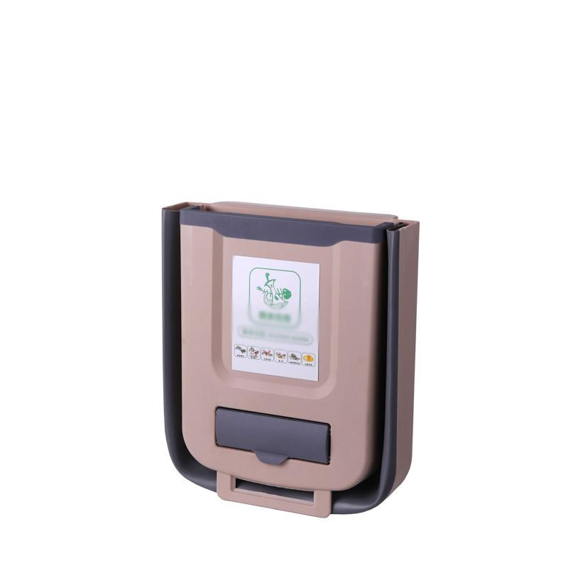 Küche Wandmontierter Klapp-Mülleimer, Haushaltsschrank, hängender Aufbewahrungskorb, kreative Klassifizierung, hängender Mülleimer L khaki