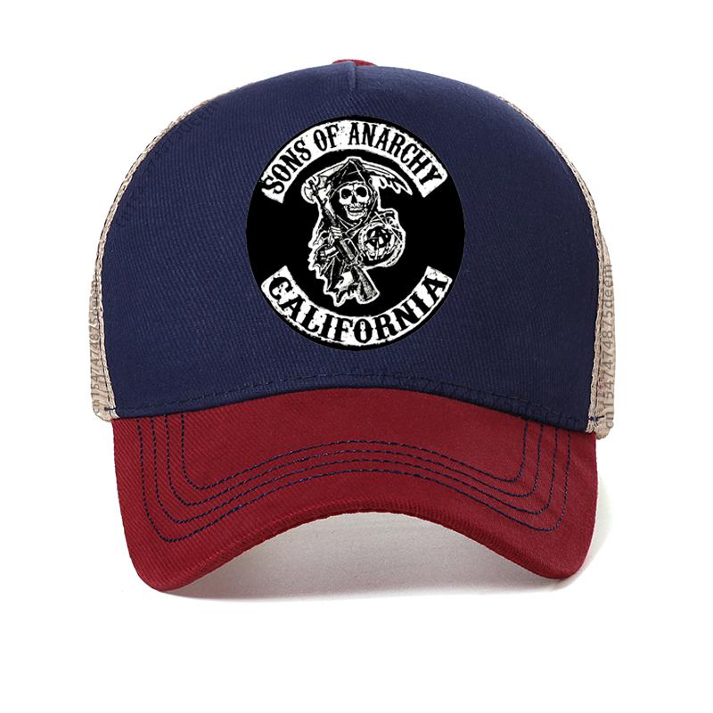 SAMCRO Baseballkappe SOA Sons of Anarchy Totenkopf-Aufdruck Lässige Snapback-Mütze Mode Hohe Qualität Rennmotorrad Sportmütze 56-61cm rot