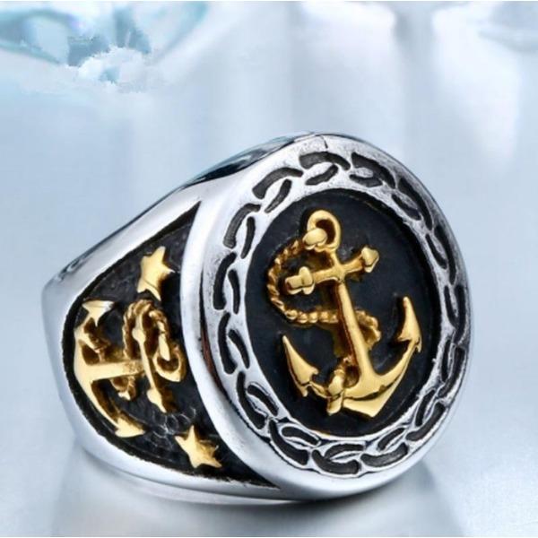 Punk Vintage Gold Silber Farbe Anker Biker Ring für Herren Schmuck 7 gold