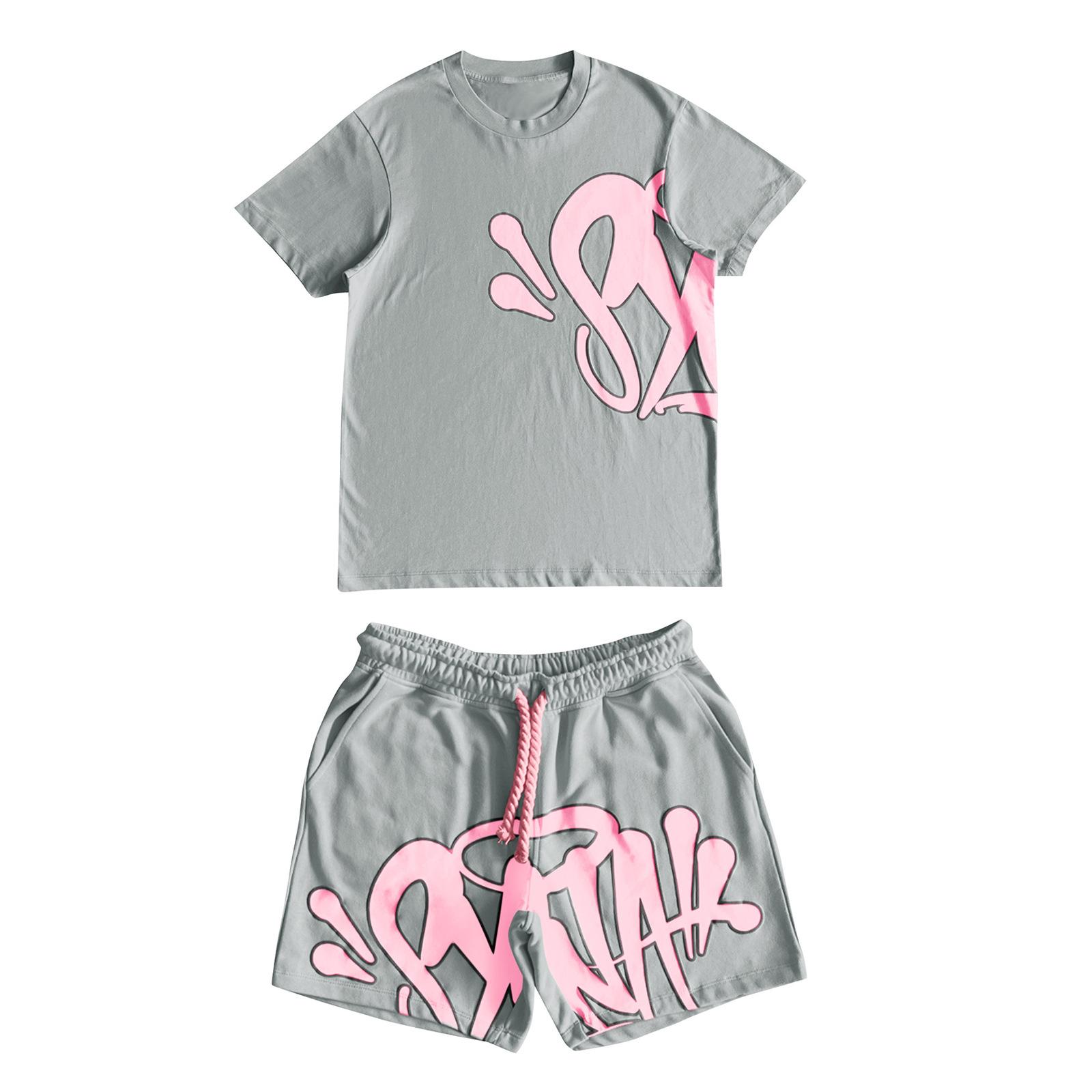 Europäische und amerikanische Street-Hip-Hop-Buchstabendruck lockeres kurzärmeliges Kinderbekleidung Sommer trendige Marke Freizeit-Sportanzug 120 gray