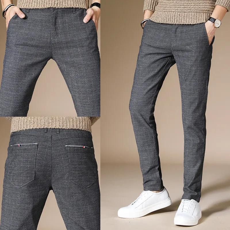 Herren Casual Baumwolle Leinen Hosen Business Plaid Hosen Gerade Schlanke Lange Hosen Frühling und Herbst Büro Casual Hosen 32