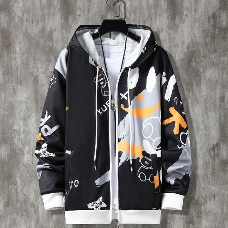 Jacke Herren Frühling und Herbst Trend Reißverschluss Kapuzenpullover Herren Jugend Sportbekleidung Große Größe Lose Top M