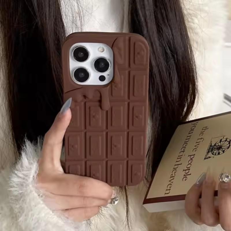 Kreative Cartoon 3D Schokolade Handyhülle für iPhone 16 Pro Max 15 14 Plus 13 12 11 Pro Max Lustige weiche Silikonhülle iPhone 15 Pro Max braun