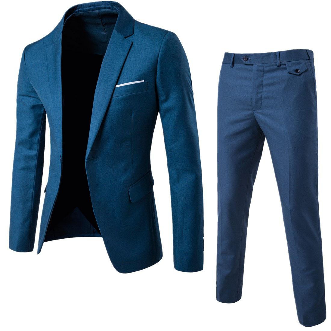 Herren Britischer Stil Elegante Blazer 2-teilige Sets Business Hemd Hose Jacke Mantel 3 Anzüge Formelle Kleidung Hochzeitsanzug M meer-blaue