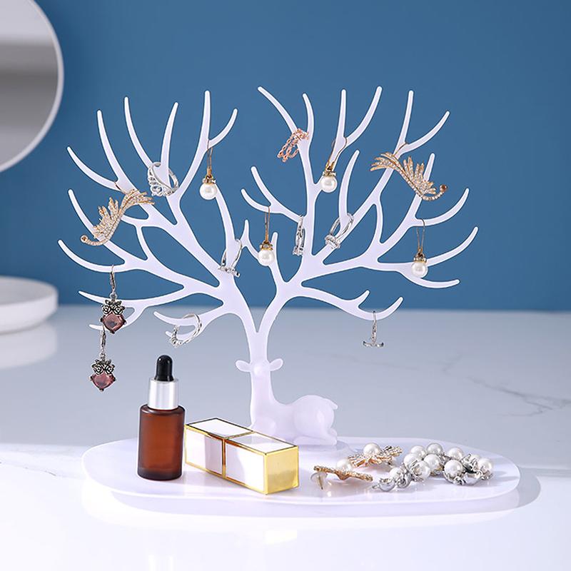 Schmuck Display Stand Tablett Baum Lagerung Racks Ohrringe Halsketten Ringe Schmuck Boxen Fall Desktop-Organizer Halter Make-Up Dekor weiß