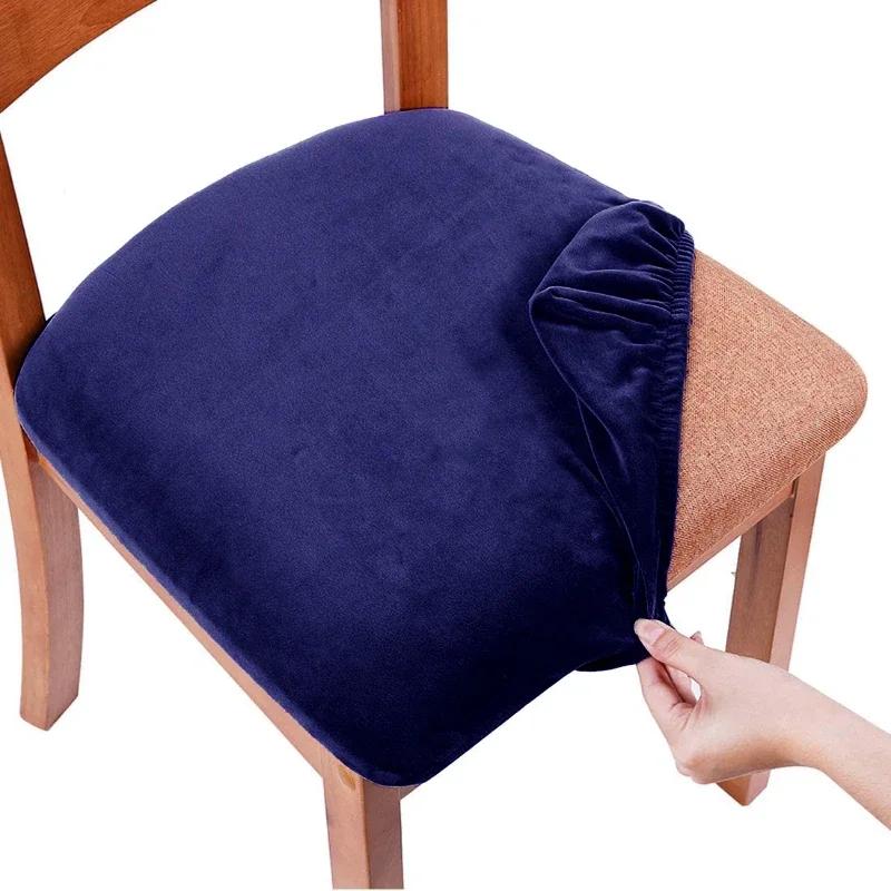 Samt Stuhlhussen für Esszimmer Stretch Weiche Sitzbezüge Abnehmbare Schmutzabweisende Stuhlschoner Hotel Hochzeitsstühle Deko 1 Piece blue