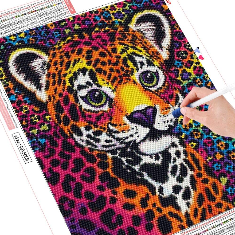 Diamant-Malerei Leopard, voll, quadratisch, rund, Kreuzstich-Set, 5D-Diamant-Stickerei, Tiermosaik, Heimdekoration Full Round (20X30CM)