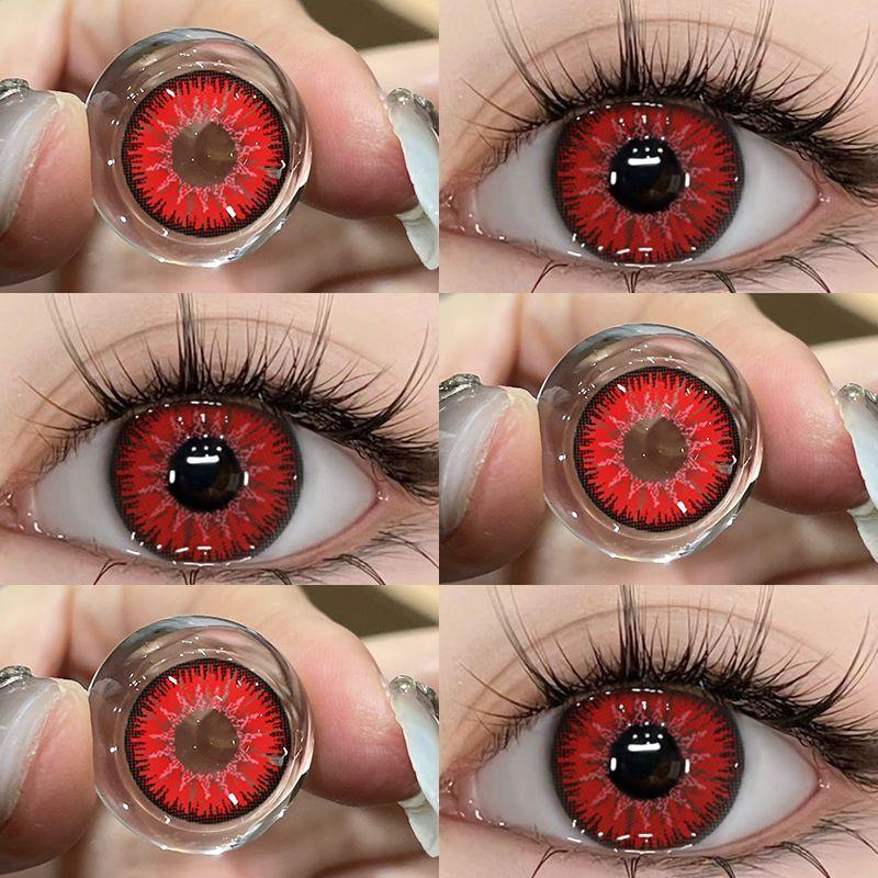 MillCreek 2 Stück weiche farbige Kontaktlinsen für Halloween, Cosplay, jährliche Verwendung, rote Kontaktlinse 0,00 scheune, die rote