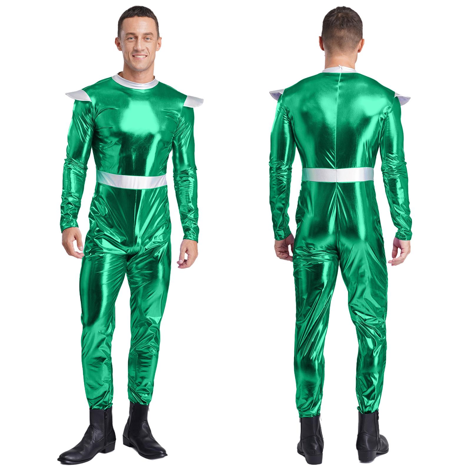 M-3XL Herren Halloween Alien Kostüm Langarm Hohe Taille Langer Jumpsuit Weltraum Süße Kostüm Roboter Kostüm Performance Kostüm 3XL grün