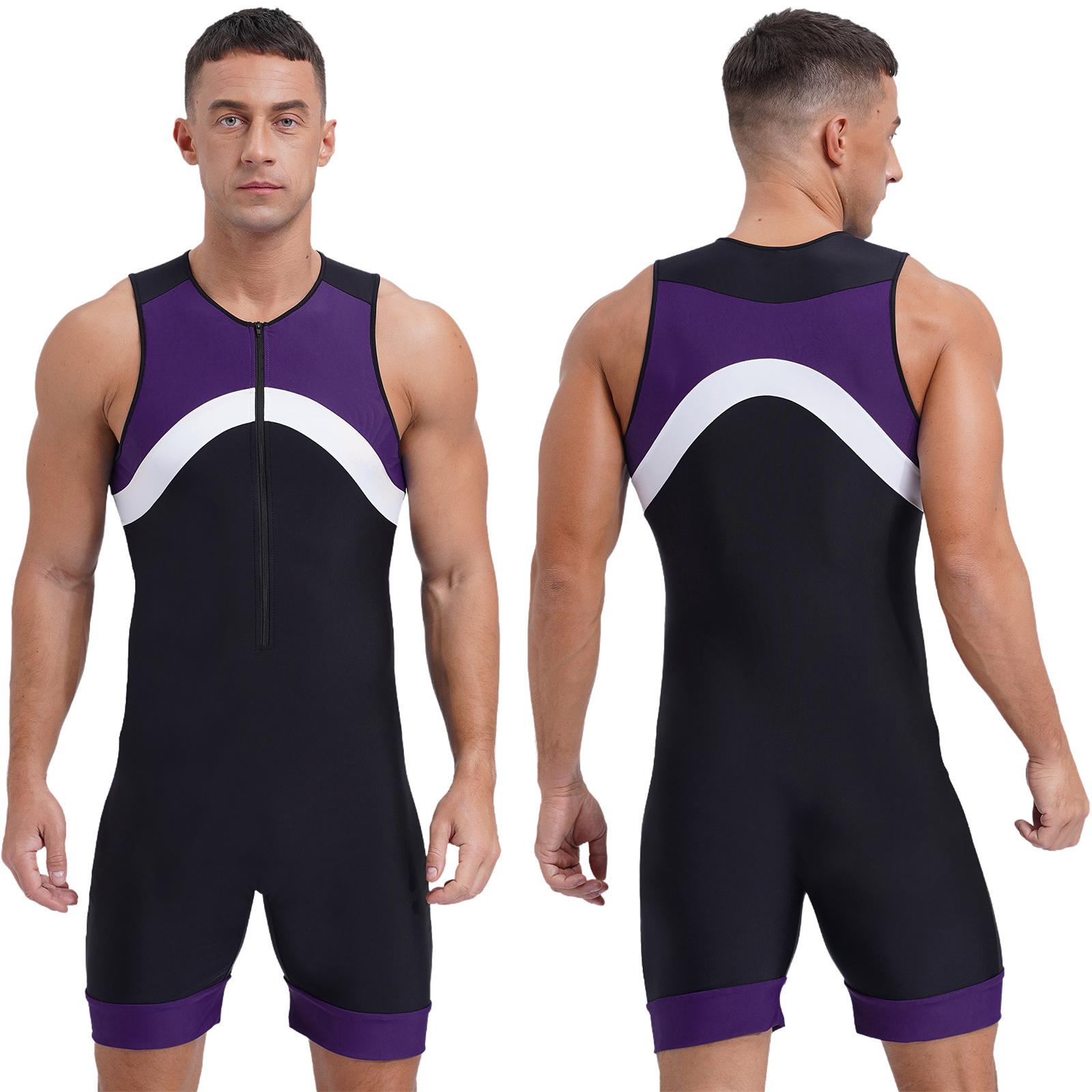 Herren Badeanzug Einteiler Jumpsuit Shorty Neoprenanzug Badeanzug Sportliche Bademode 3XL violett