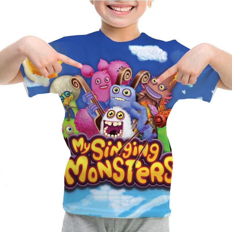 Kinderkleidung My Singing Monsters T-Shirt Cartoon 3D Druck T-Shirt Tops Sommer Kinderkleidung Jungen Mädchen Rundhals Kurzarm T-Shirt 150 blue