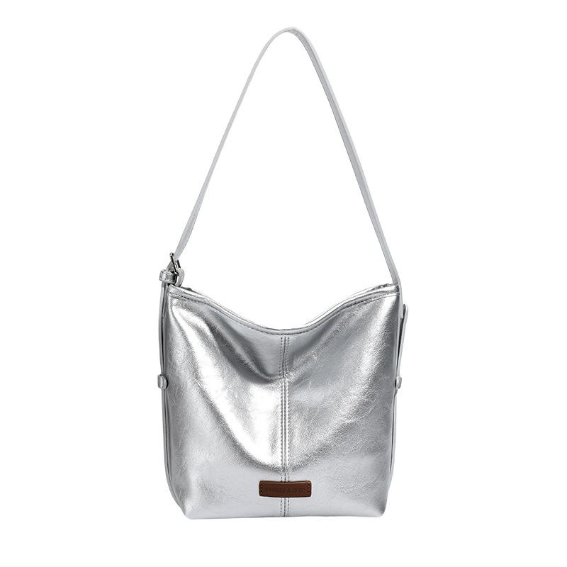 Weiche Leder Bucket Bag Lässige Umhängetasche Neue Damentasche Modische Vielseitige Messenger Bag silber