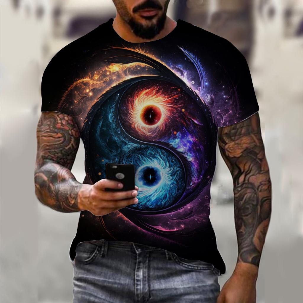 Herren T-Shirts Angeln Muster T-Shirts Kurzarm 3D Tier Wolf Gedruckt Straße Hip Hop T-shirt Tai Chi Diagramm Tops t S