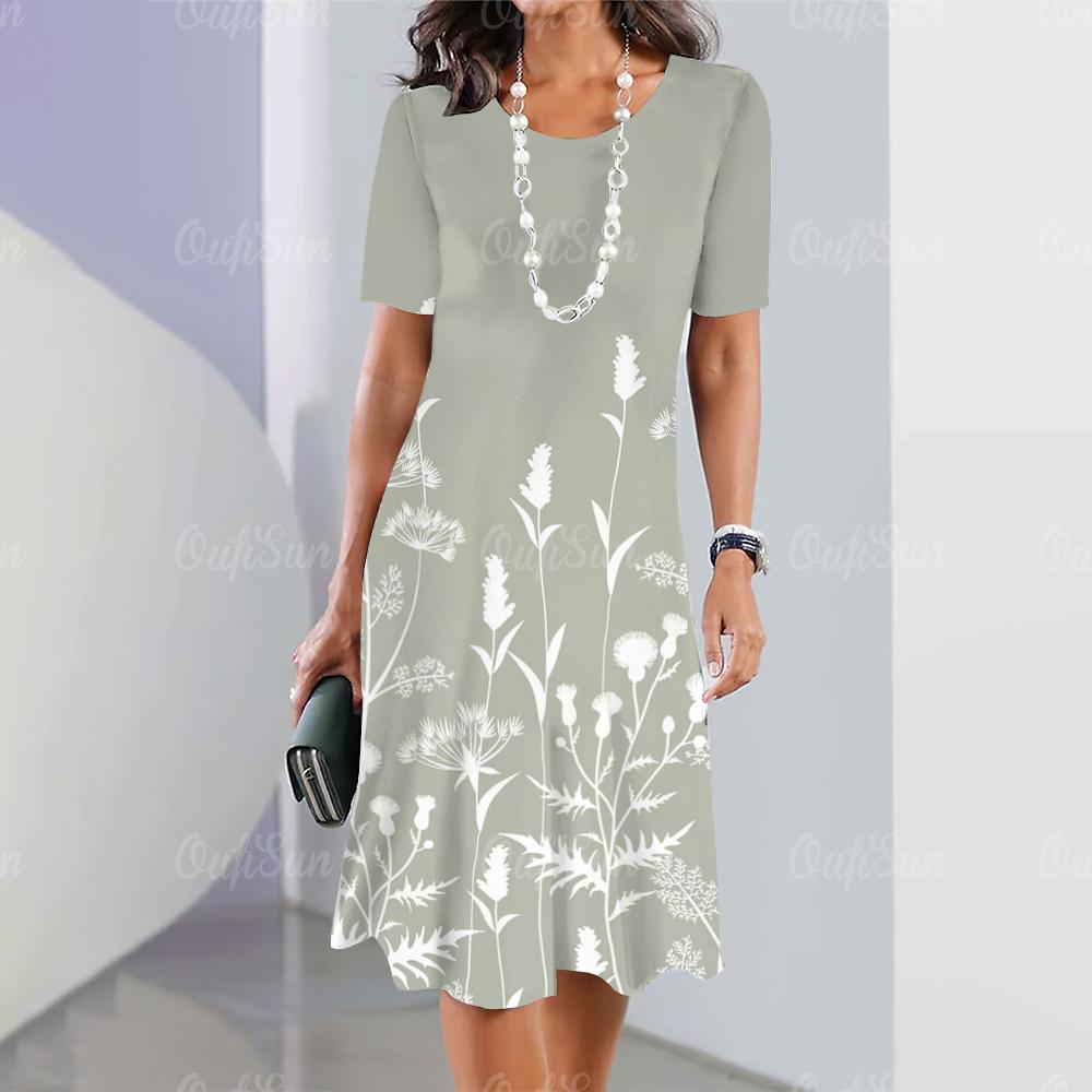 Elegante Damenkleider Mode Frauen Kurzarm Top Lässig Damen Lose A-Linie Kleid Pullover Einfachheit Blumen Kleidung 4XL
