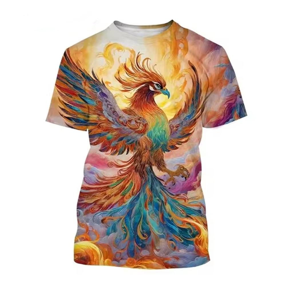 Sommer Tiermuster Feuervogel Phoenix 3D-Druck T-Shirts Männer Frauen T-Shirt Kurzarm Übergroßes Harajuku T-Shirt Top Kinderkleidung M