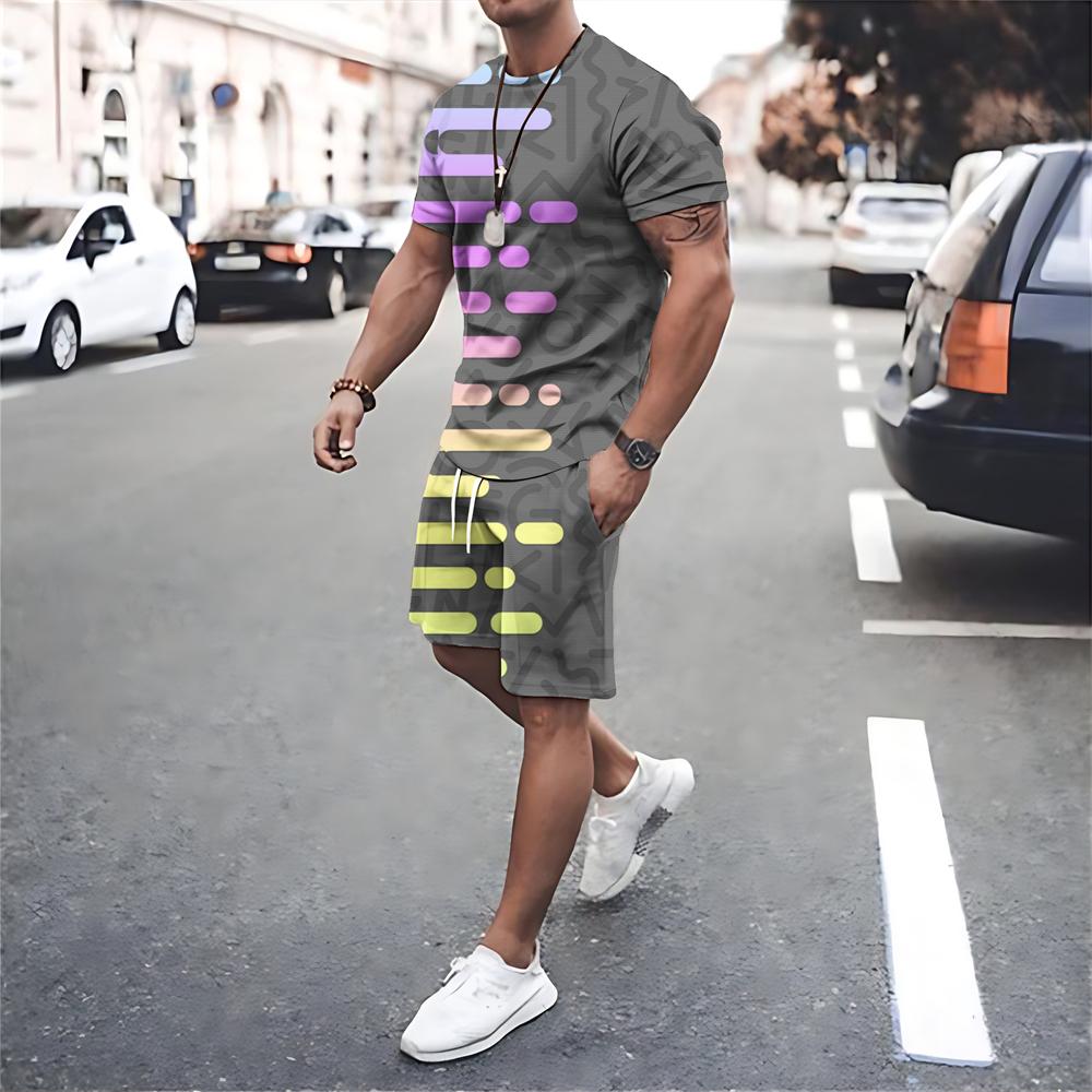 Herren Trainingsanzüge Sommer Übergroße T-Shirt Shorts 2-teiliges Set Herrenbekleidung Street Sportswear Anzüge Print Strand Shorts Outfits 5XL gray