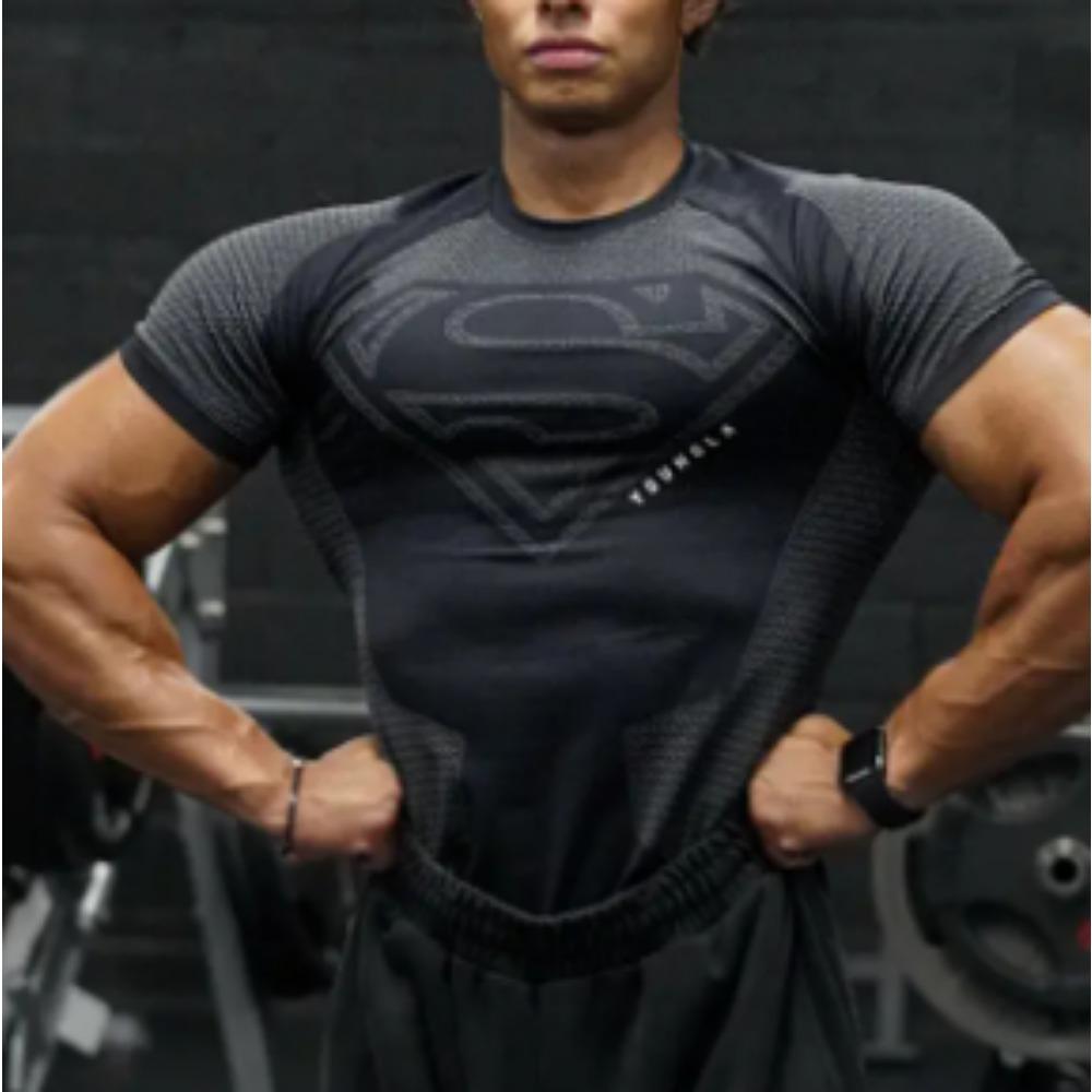 2025 YOUNGAL Neue Herren Fitness T-Shirts Kleidung Sport T-Shirt Leggings Hohe Elastizität Training Kurzarm Fitness Mann Kleidung L