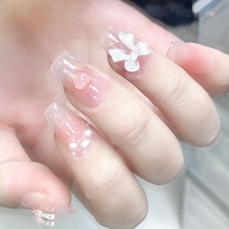Süße rosa süße Prinzessin abnehmbare handgemachte tragen Nagelkunst Y2K Vitality Girl kurze gefälschte Nägel Blush Bow Nagel Patch S