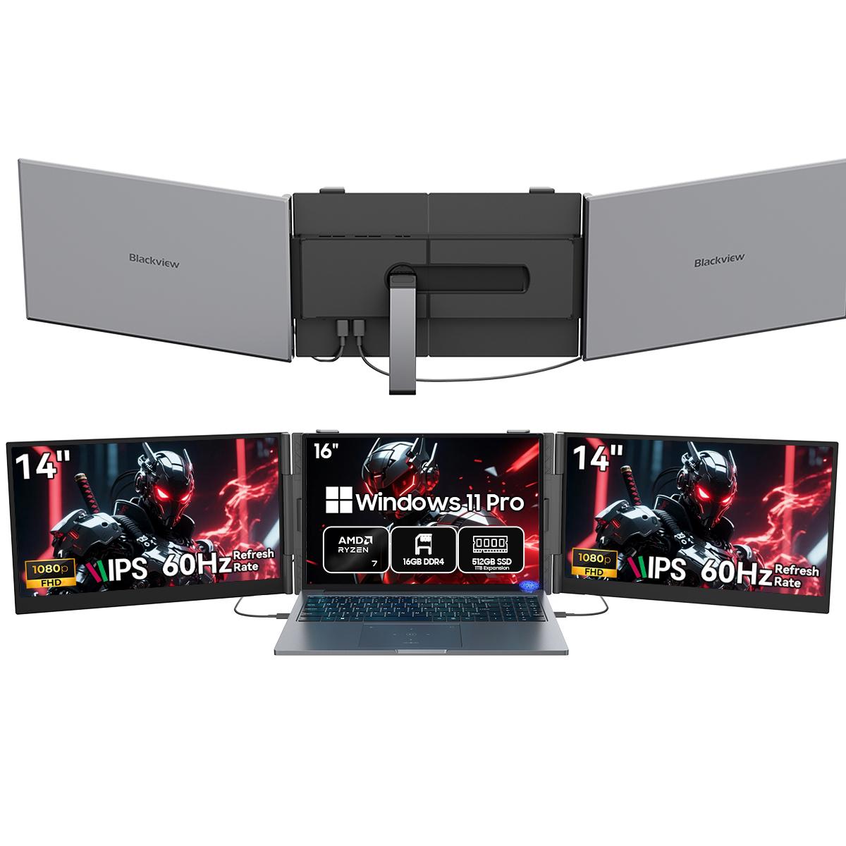 Blackview DCM6 14 Zoll Dual-Screen-Monitor Laptop-Bildschirmerweiterung USB-C FHD 1080P Tragbarer Monitor IPS 60Hz Externer Monitor with GamiBook8（16+512) schwarz