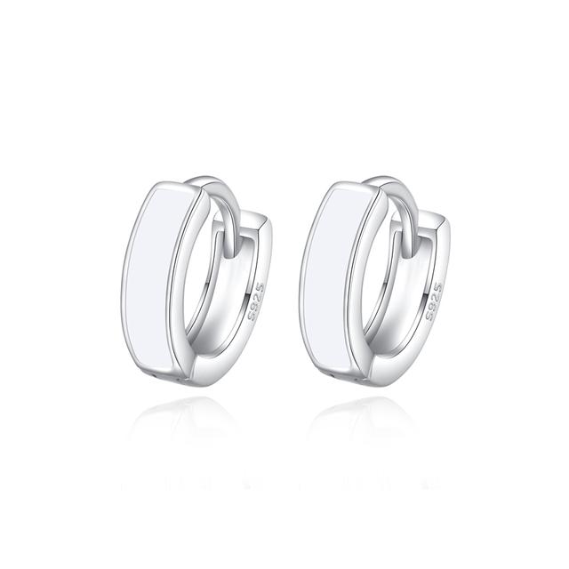 Original 100 % 925 Sterling Silber Creolen Weiß Schwarz Emaille Piercing Ohrringe Für Frauen Edlen Schmuck Geschenk 12mm