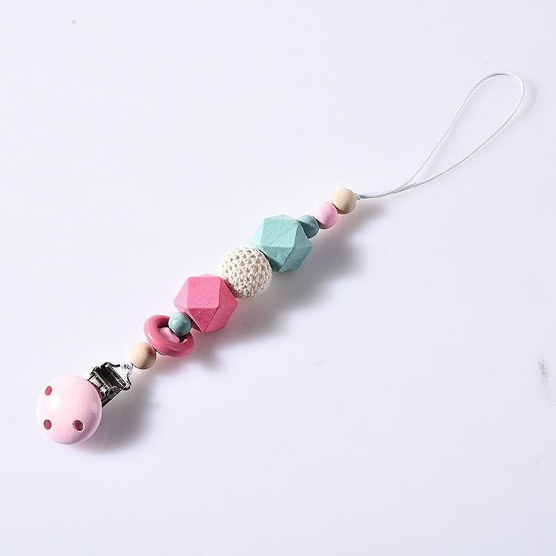 Holz Baby Schnuller Clip Lustige Schnuller Kette für Baby Fütterung Kleinkind Spielzeug Beißring Schnuller Clip rosa