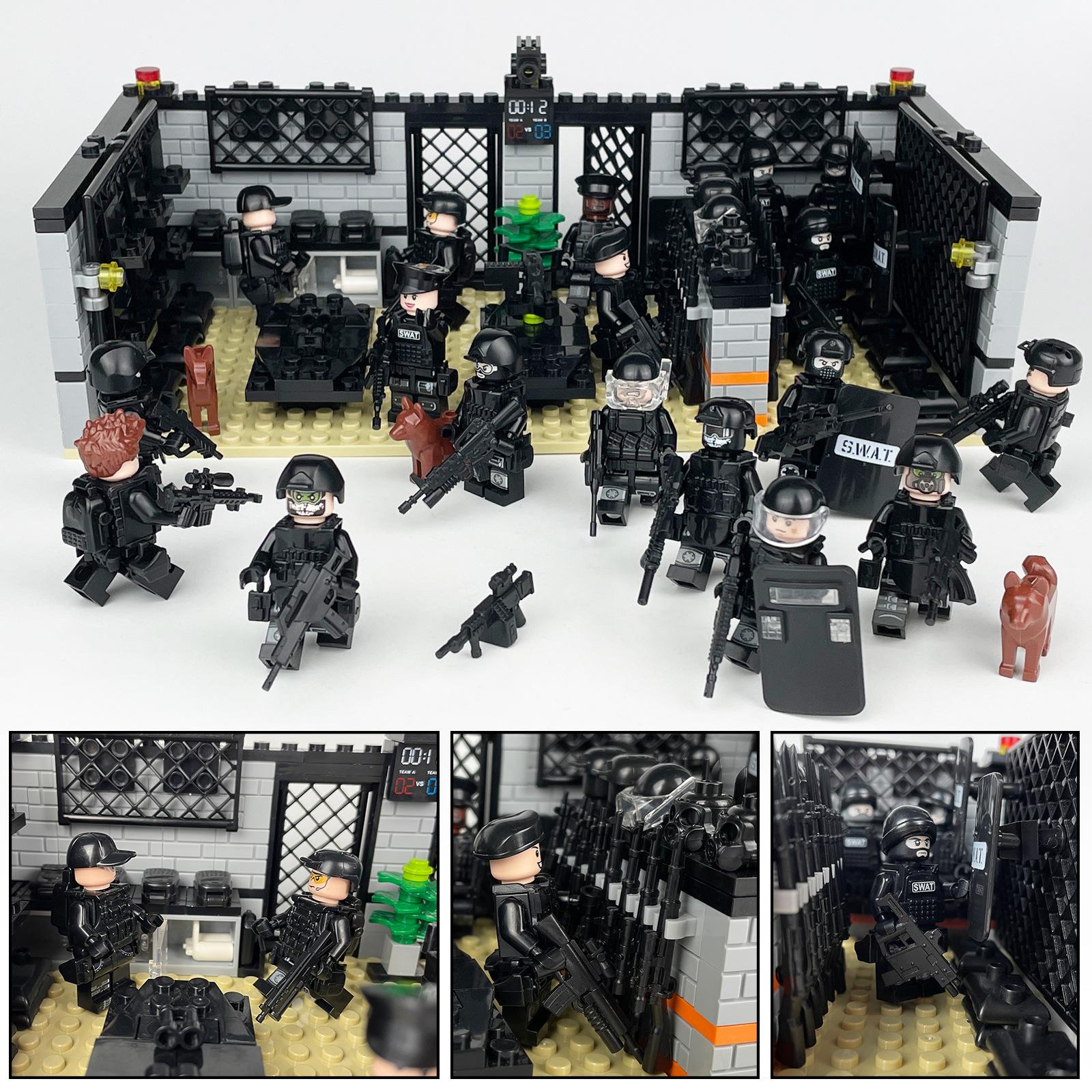 Kinder Bausteine Spielzeug Anti-Terror-Spezial-Polizei-Trainingshalle Bausteine Kinderspielzeug zusammenbauen