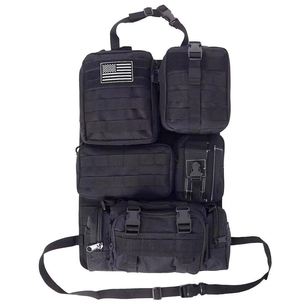 Universal Autositz-Rücken-Organizer Molle Panel Organizer Aufbewahrungstasche mit 5 abnehmbaren Molle-Beuteln schwarz