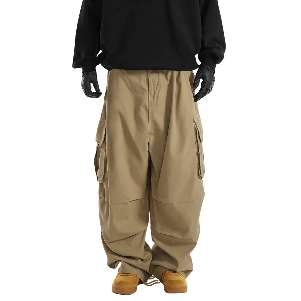 Herren Cargo-Hose Mehrere Taschen Kordelzug Elastischer Bund Vintage Weiter Beinschnitt Hip Hop Streetwear Bequeme Passform Einfarbige Outdoor-Aktivität Lange Hose XXL khaki