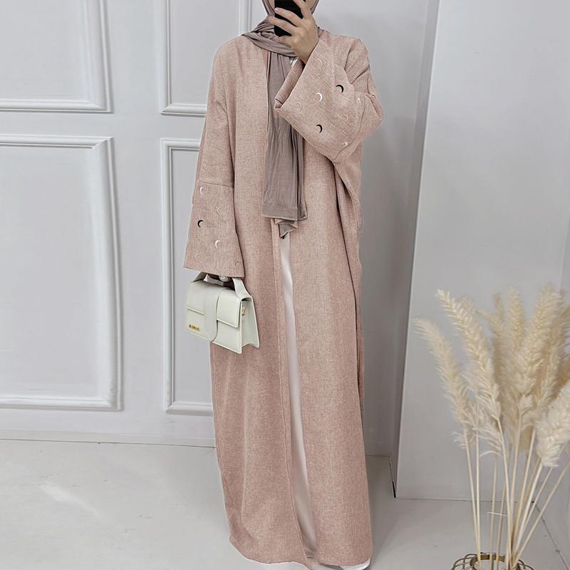2025 Ramadan Khimar Abaya Saudi-Arabien Türkei Islam Stickerei Mond Muslimischen Strickjacke Kleid Gebet Kleidung Kleider Für Frauen M rosa