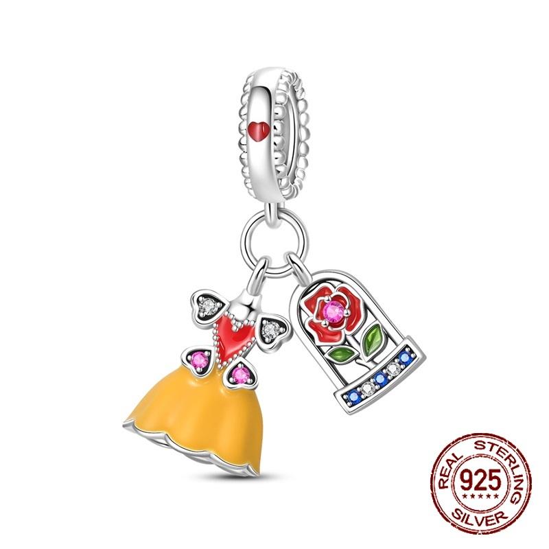 Kupfer Rose Gala Abendkleid Anhänger Themen Ballkleid Charms Passend für Echte Charms Armband Damen DIY Schmuck Geschenke white