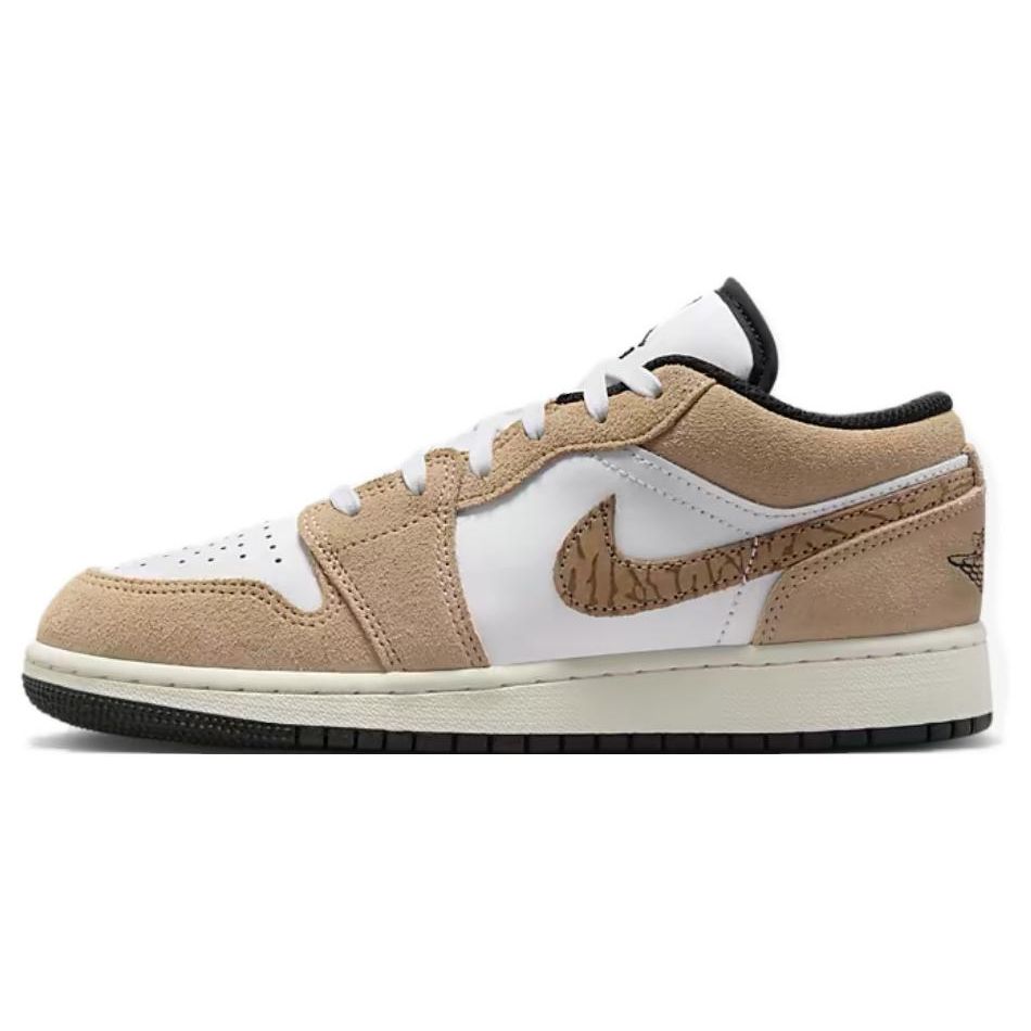 Air Jordan 1 Low SE GS Brown Elephant Kinder-Sneakers Hanf Metallic-Gold Weiß DZ5368-201 35.5