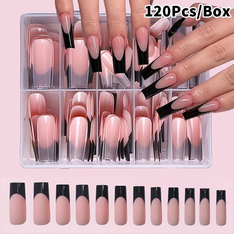 120/240/360 Stück/Box Glänzende Weichgel Rosa Französische Nagelspitzen Mittlere Mandel Weiß Einfache Press-On Nägel Große Kapazität Falsche Nägel 120Pcs