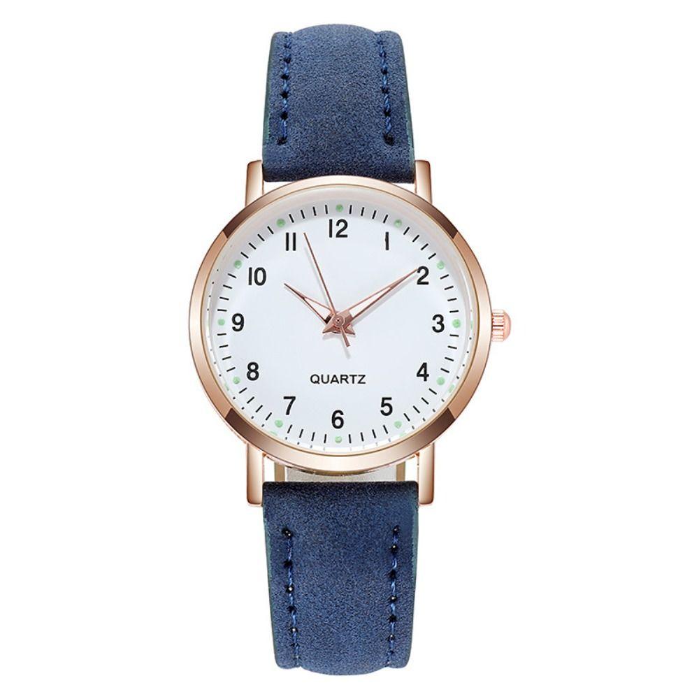 Glas Quarz Armbanduhren Lederarmband Runde Uhren Neue Armbanduhren Damen blau