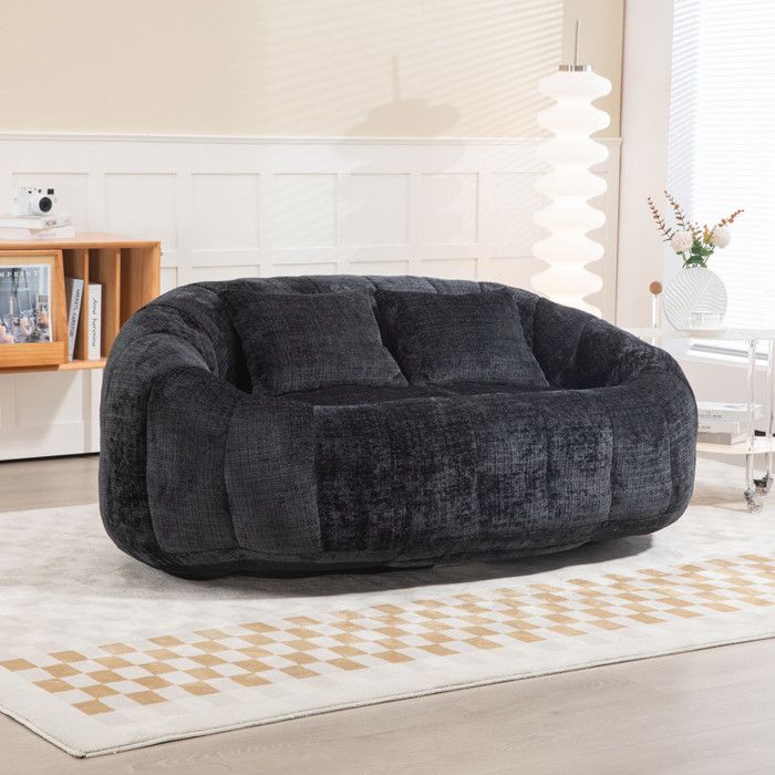 Sitzsack Sofa Lazy Sofa Langlebiger und Bequemer Sessel Hohe Rückenlehne Sitzsack Stuhl Sofa (Schwarzes Chenille) schwarz
