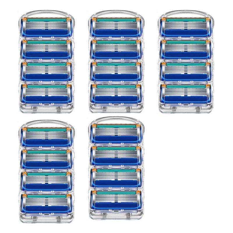 Rasierklingen für Fusion 5-Lagen Edelstahlklinge Gesichtsrasierer Kassetten Rasiermesserklinge Auswechselbare Köpfe Für Männer 20pcs blau